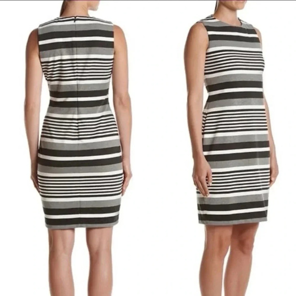 New Calvin Klein‎ Striped Ponte Sheath Dress sz 2 - Picture 2 of 8